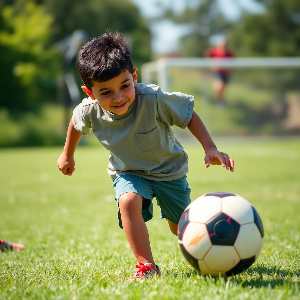 Niño entrenando fútbol